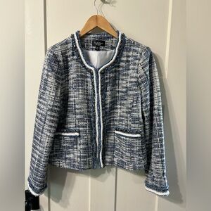 Katherine New York Blue & White Tweed & Denim Jacket Blazer petite